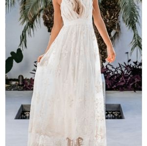White backless halter lace dress